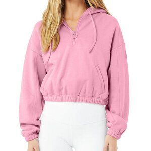 Alo Yoga Refresh Stadium Half Zip Hoodie - Parisian Pink - Size Small